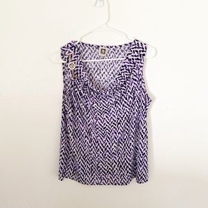 Anne Klein Women’s Purple and White Sleeveless Blouse Size Medium